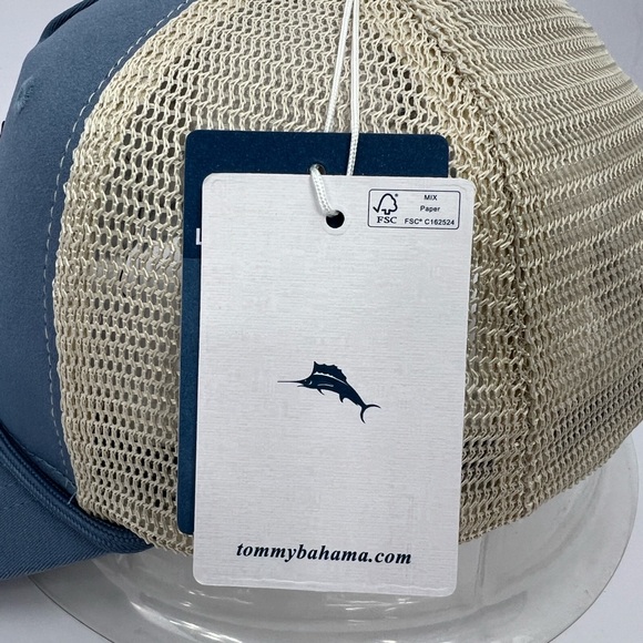 TOMMY BAHAMA CAP/HAT, 3D MARLON FISH & TOMMY LOGO IN RUBBER, BLUE WITH TAN MESH - Picture 12 of 13